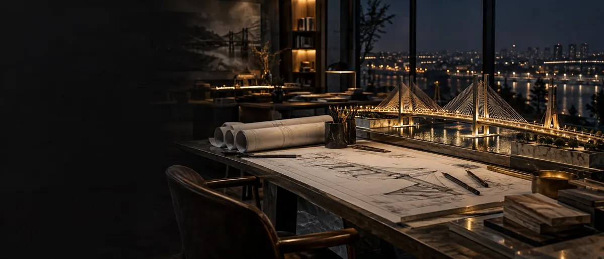 Plans on a drawing board, a lit bridge through the window — letters of intent and agreements in principle