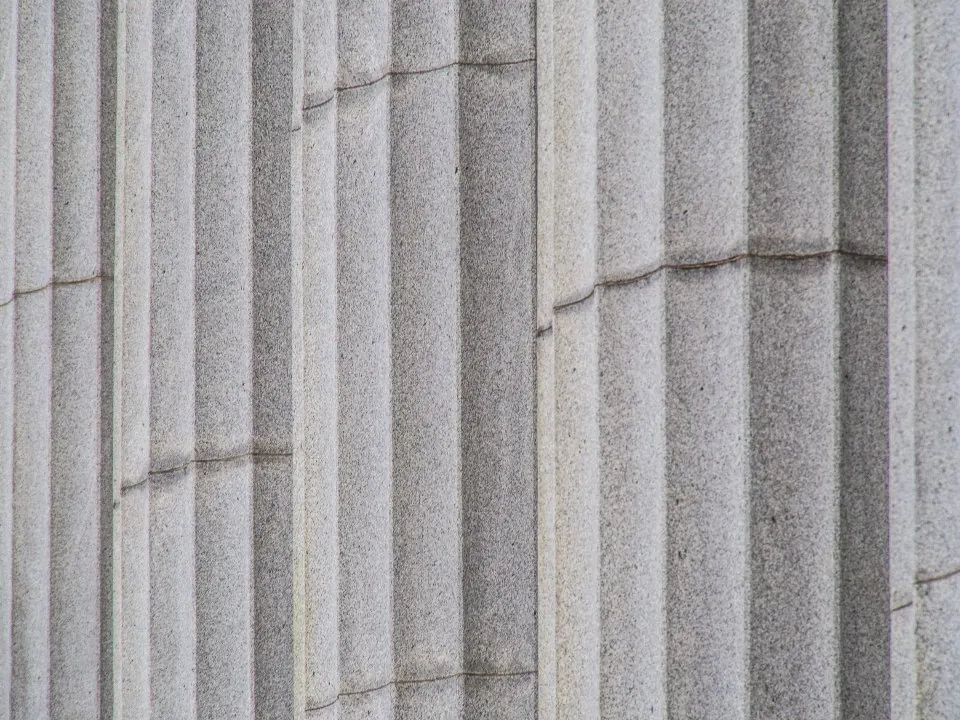 The fluted stone columns of a public building